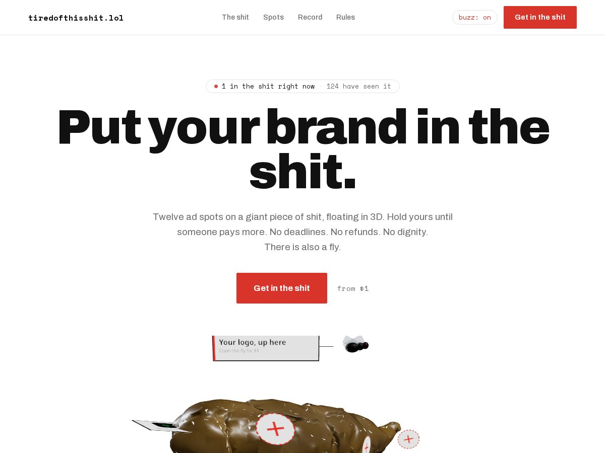 Landing-page snapshot of tiredofthisshit.lol