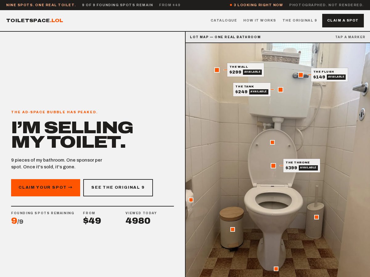 Landing-page snapshot of toiletspace.lol