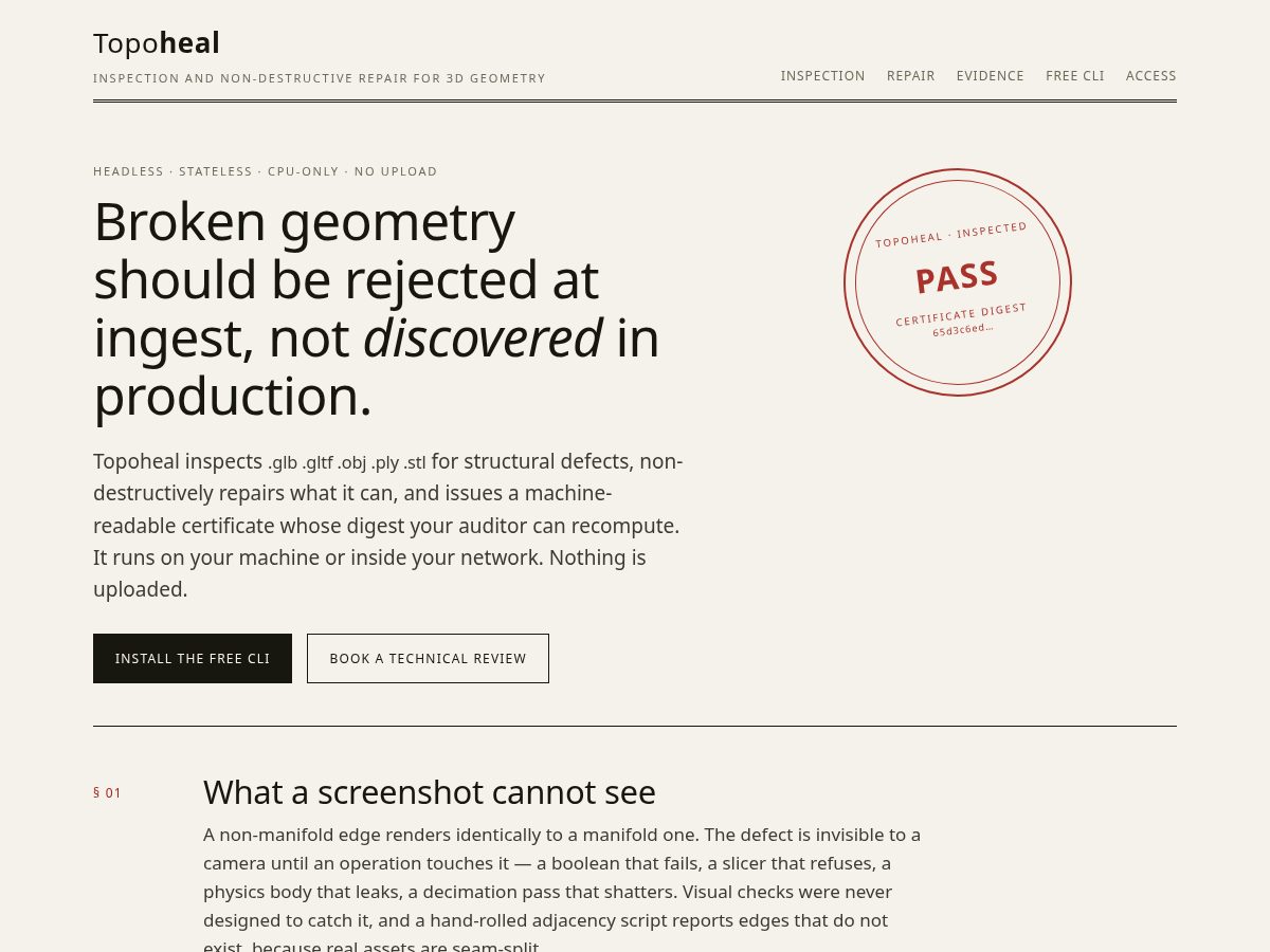 Landing-page snapshot of topoheal.com