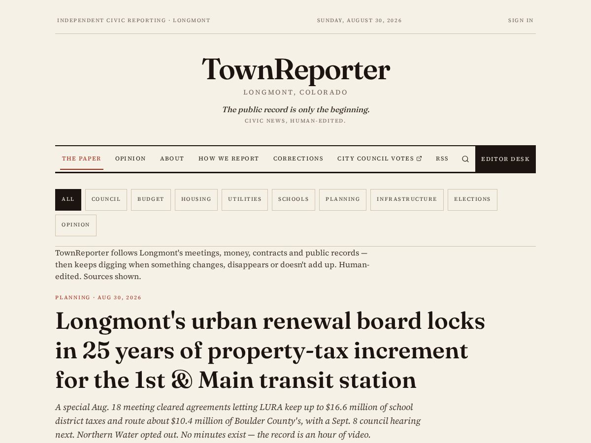 Landing-page snapshot of townreporter.org