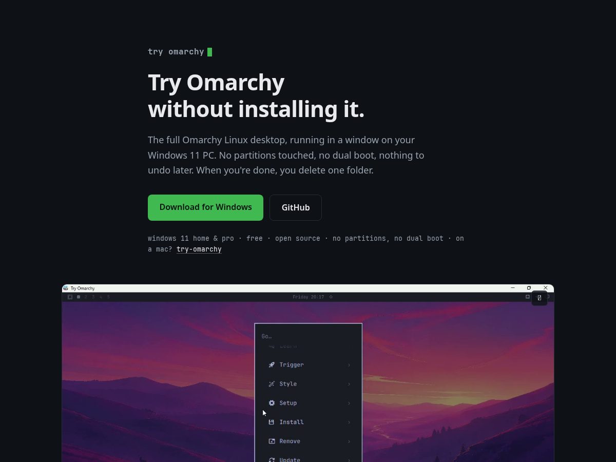 Landing-page snapshot of tryomarchy.com