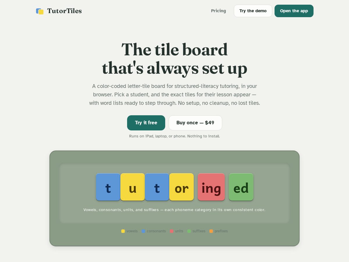Landing-page snapshot of tutortiles.com