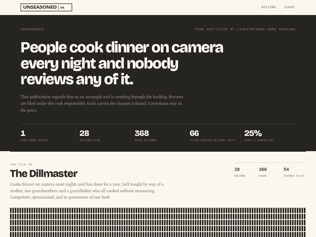 Landing-page snapshot of unseasoned.food