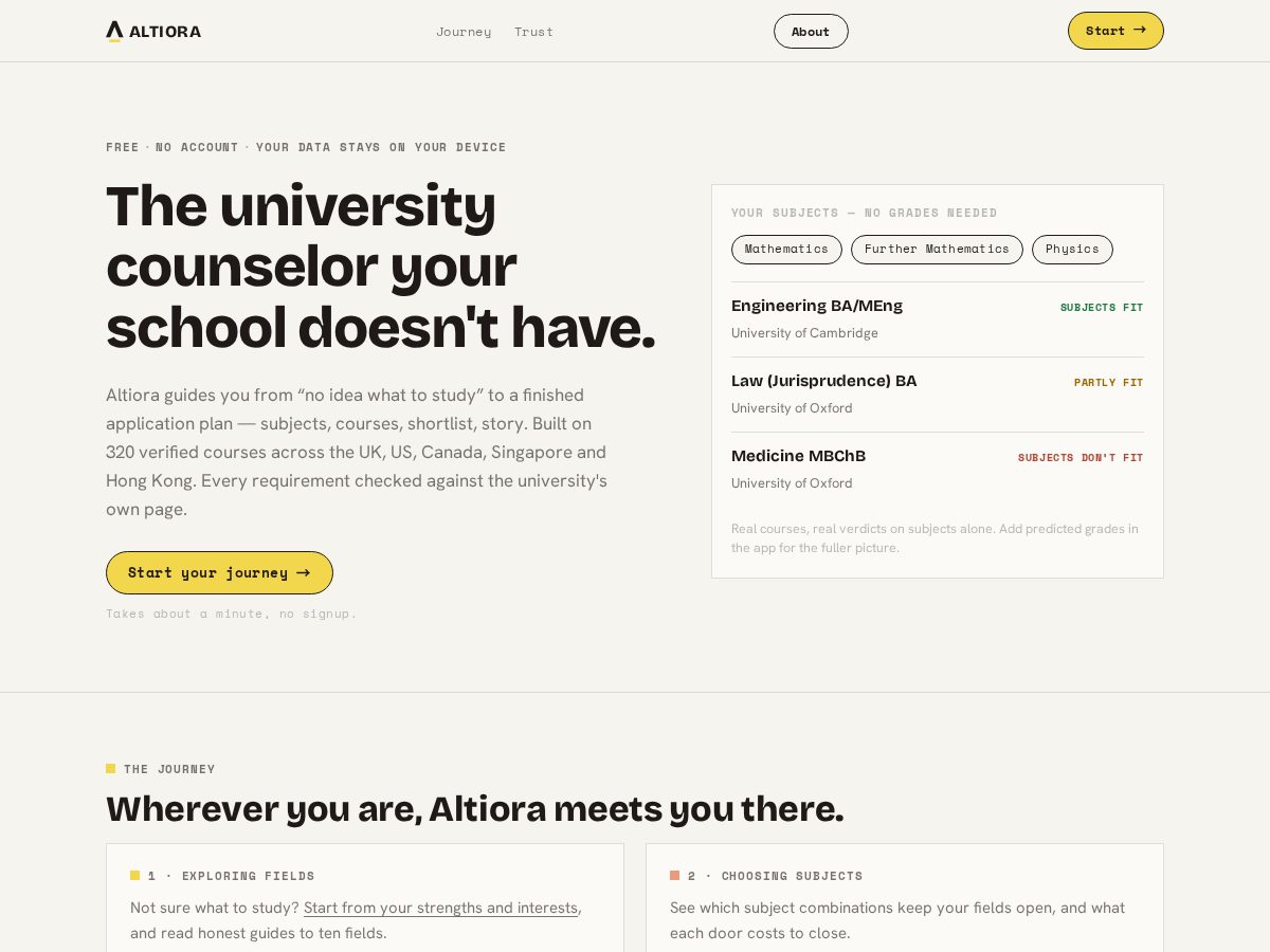 Landing-page snapshot of usealtiora.com