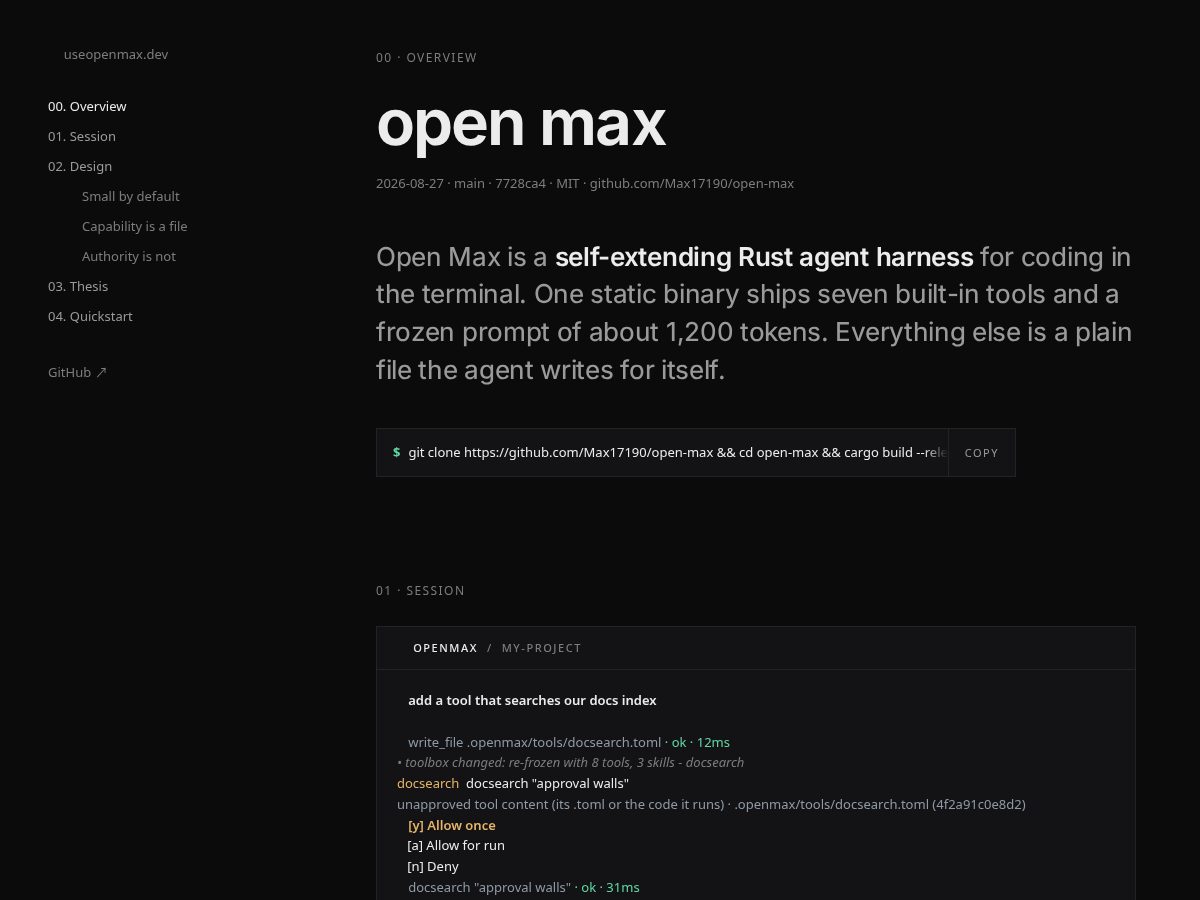 Landing-page snapshot of useopenmax.dev