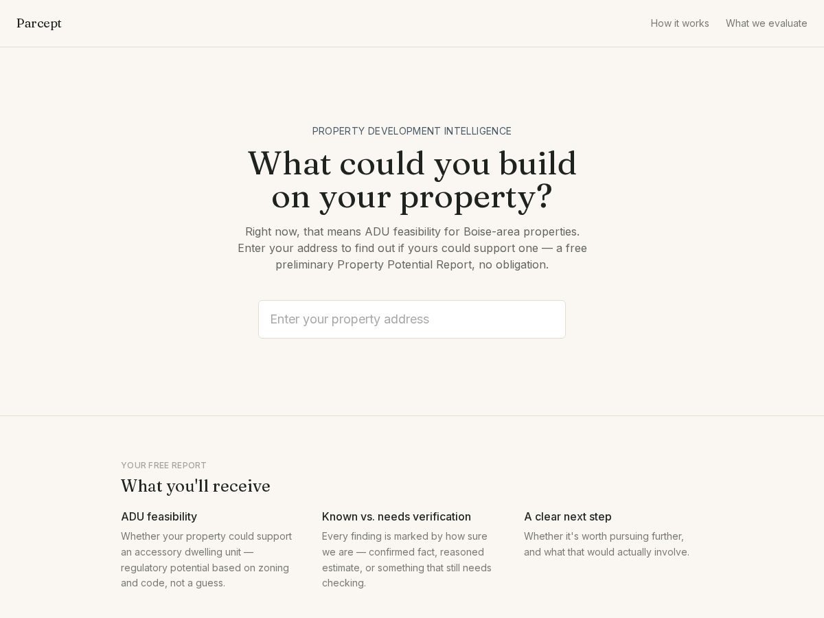 Landing-page snapshot of useparcept.com