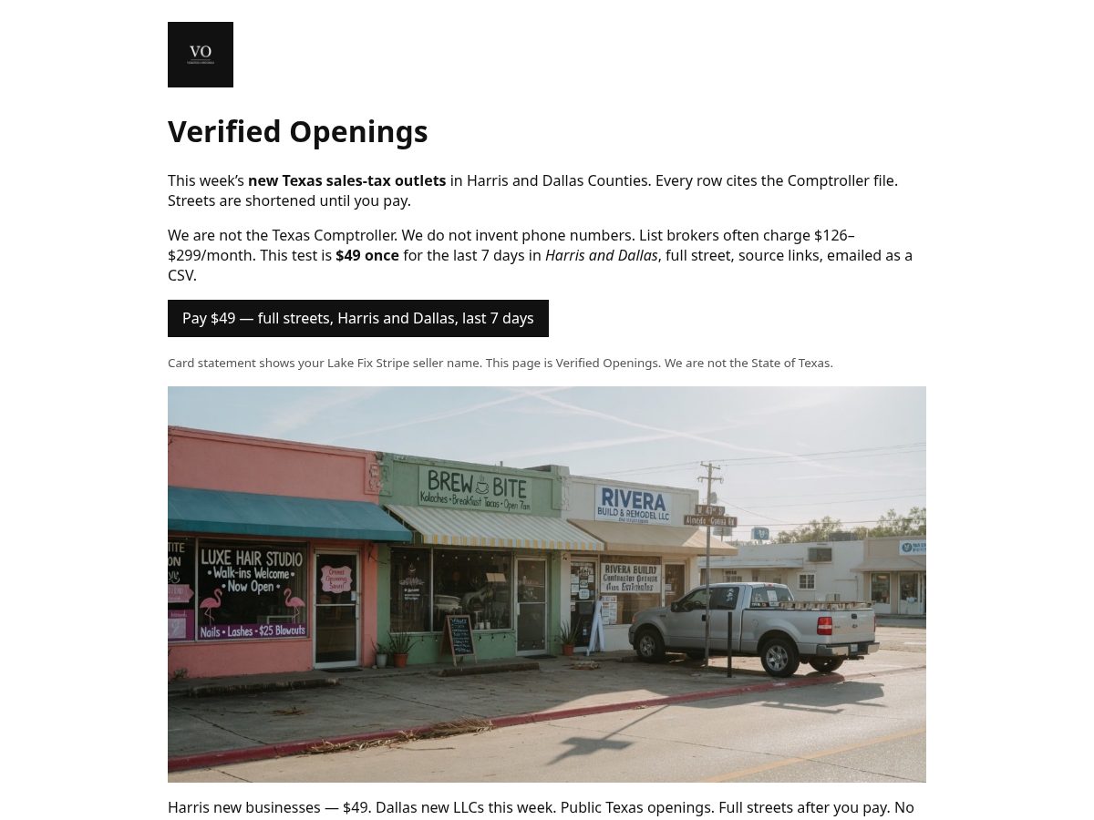 Landing-page snapshot of verifiedopenings.com