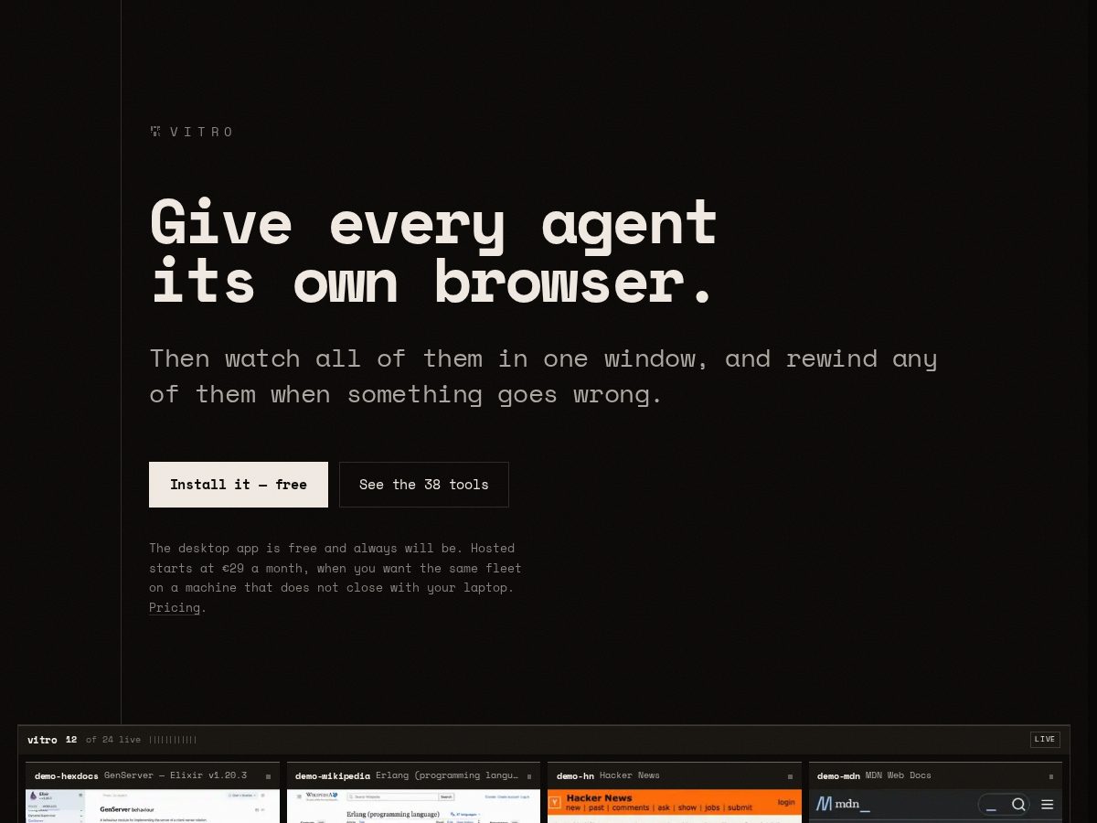 Landing-page snapshot of vitro.run