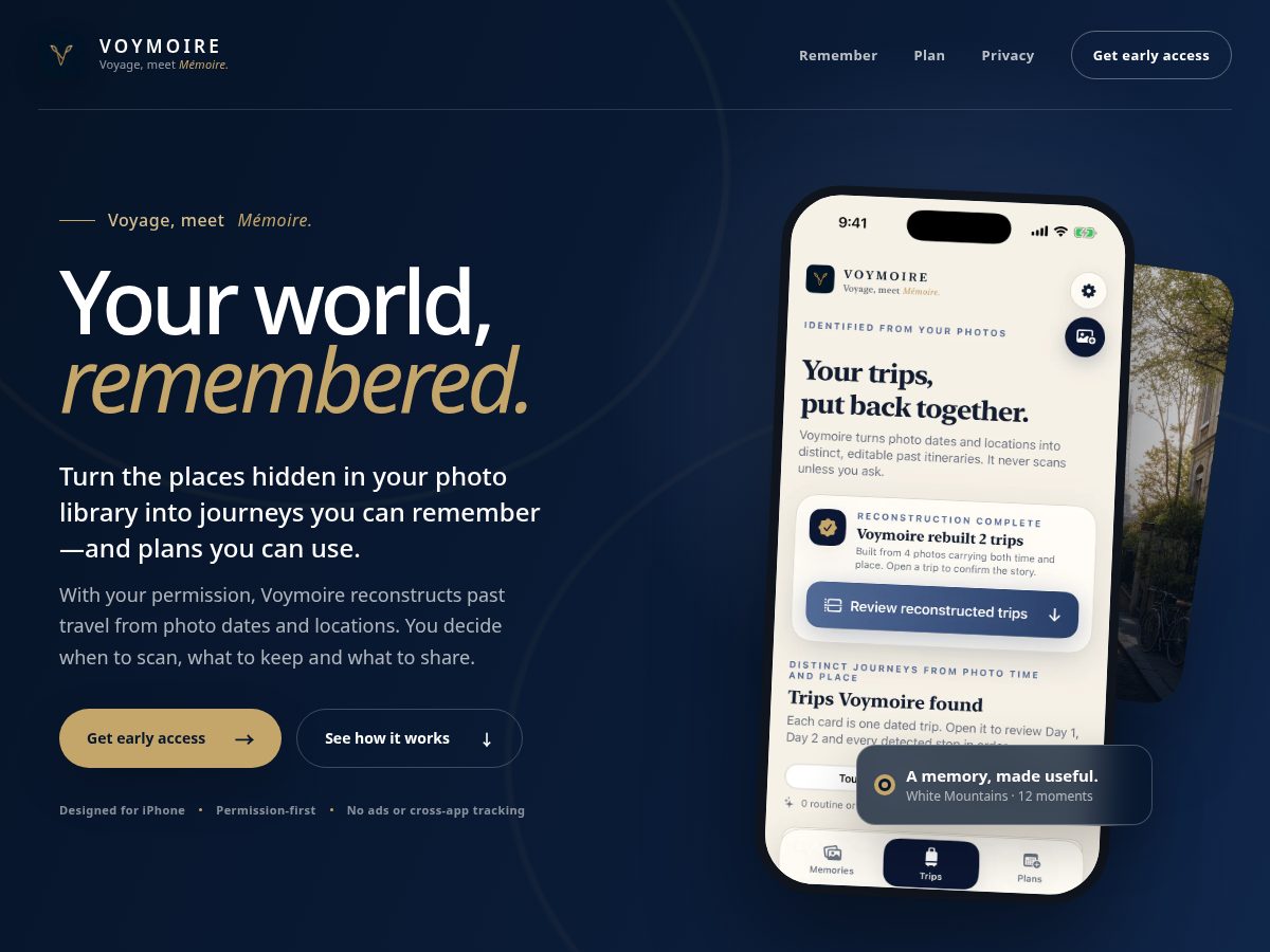 Landing-page snapshot of voymoire.com