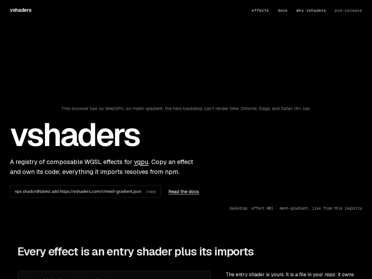 Landing-page snapshot of vshaders.com