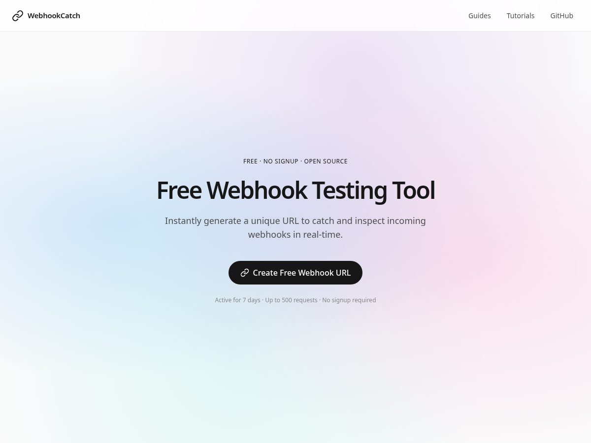 Landing-page snapshot of webhookcatch.com