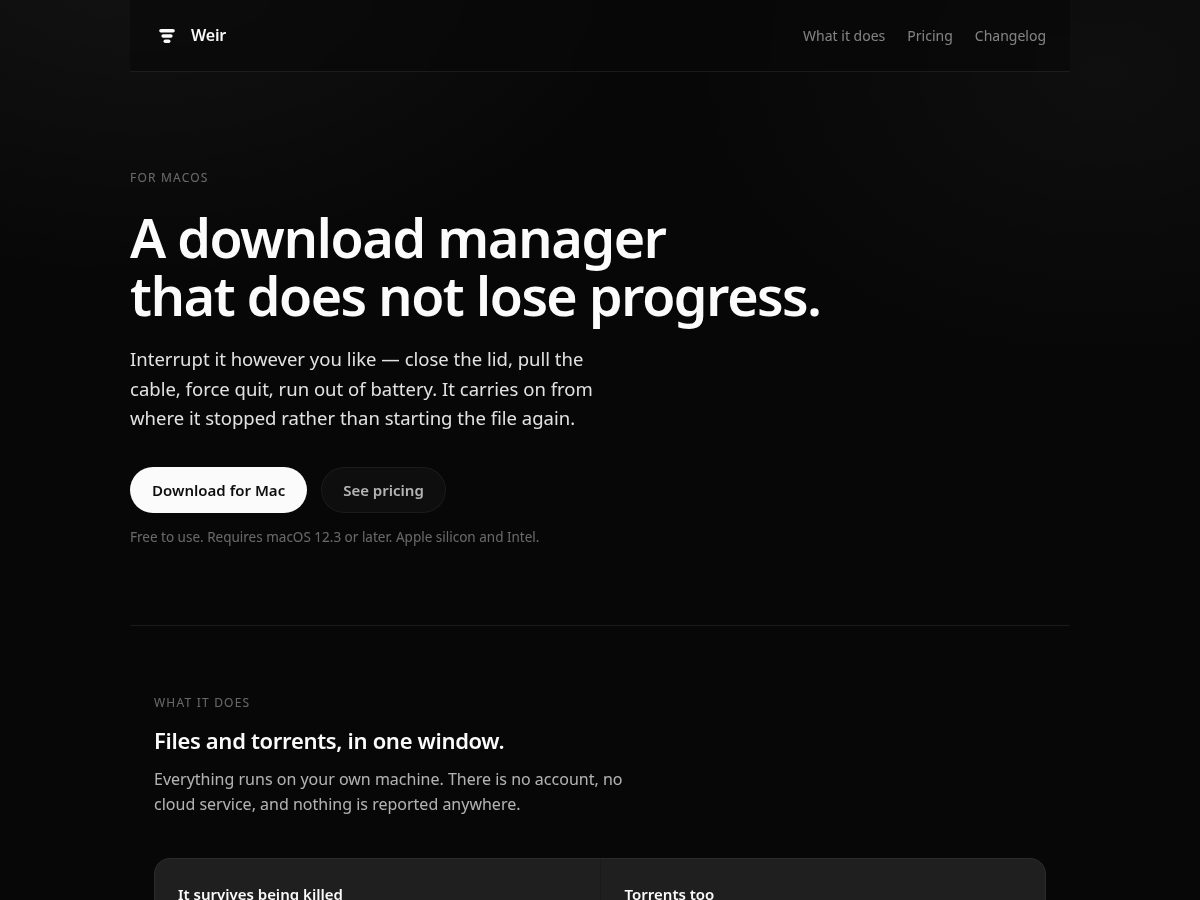 Landing-page snapshot of weirapp.com