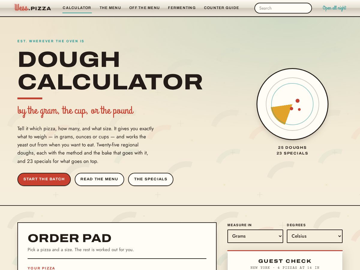 Landing-page snapshot of wess.pizza