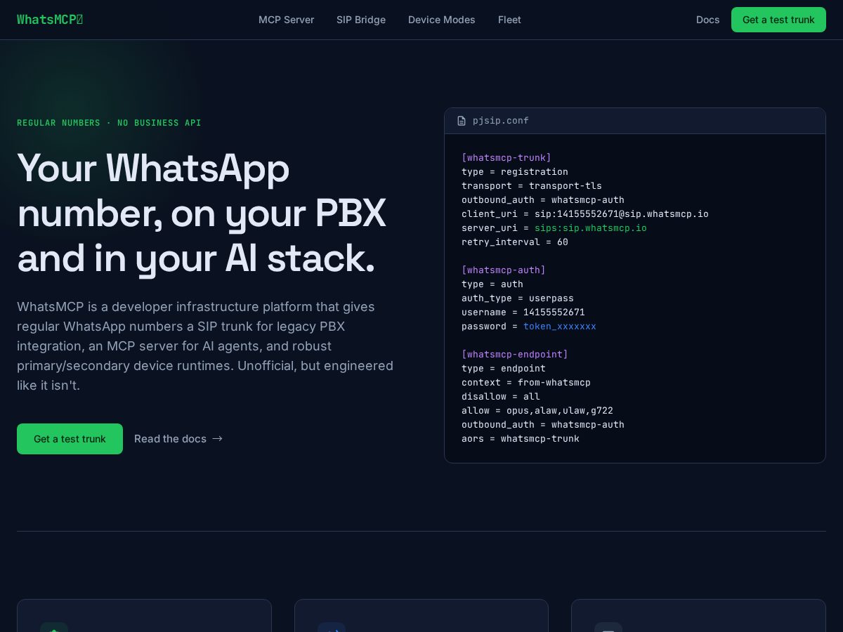 Landing-page snapshot of whatsmcp.com
