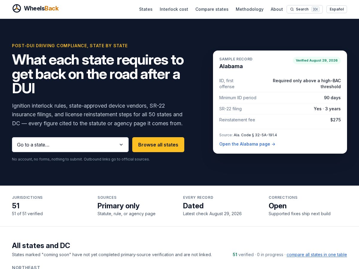 Landing-page snapshot of wheelsback.com
