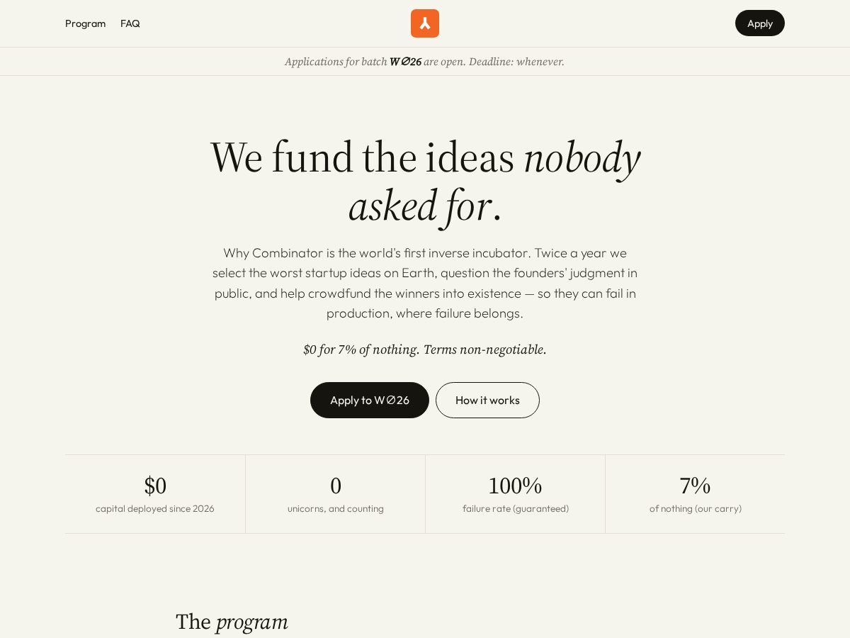 Landing-page snapshot of whycombinator.lol