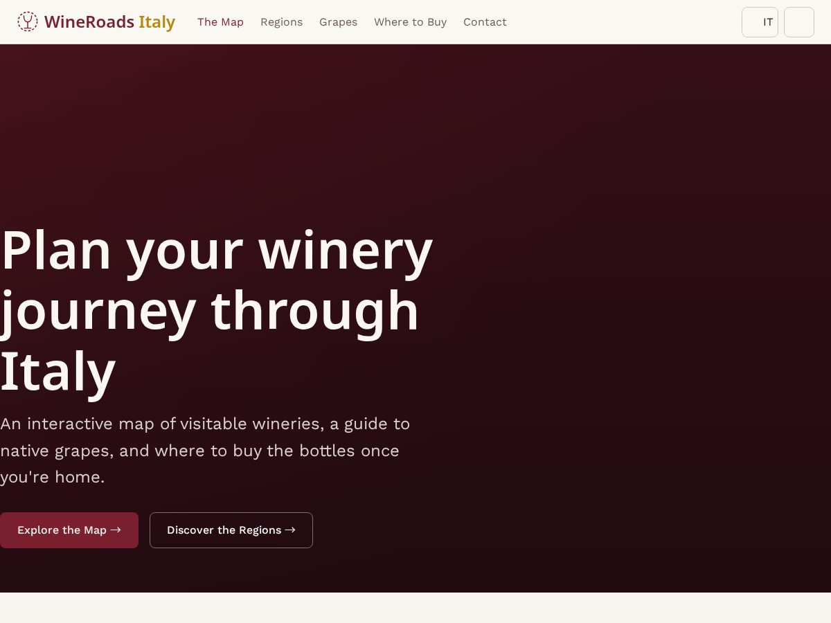 Landing-page snapshot of wineroadsitaly.com