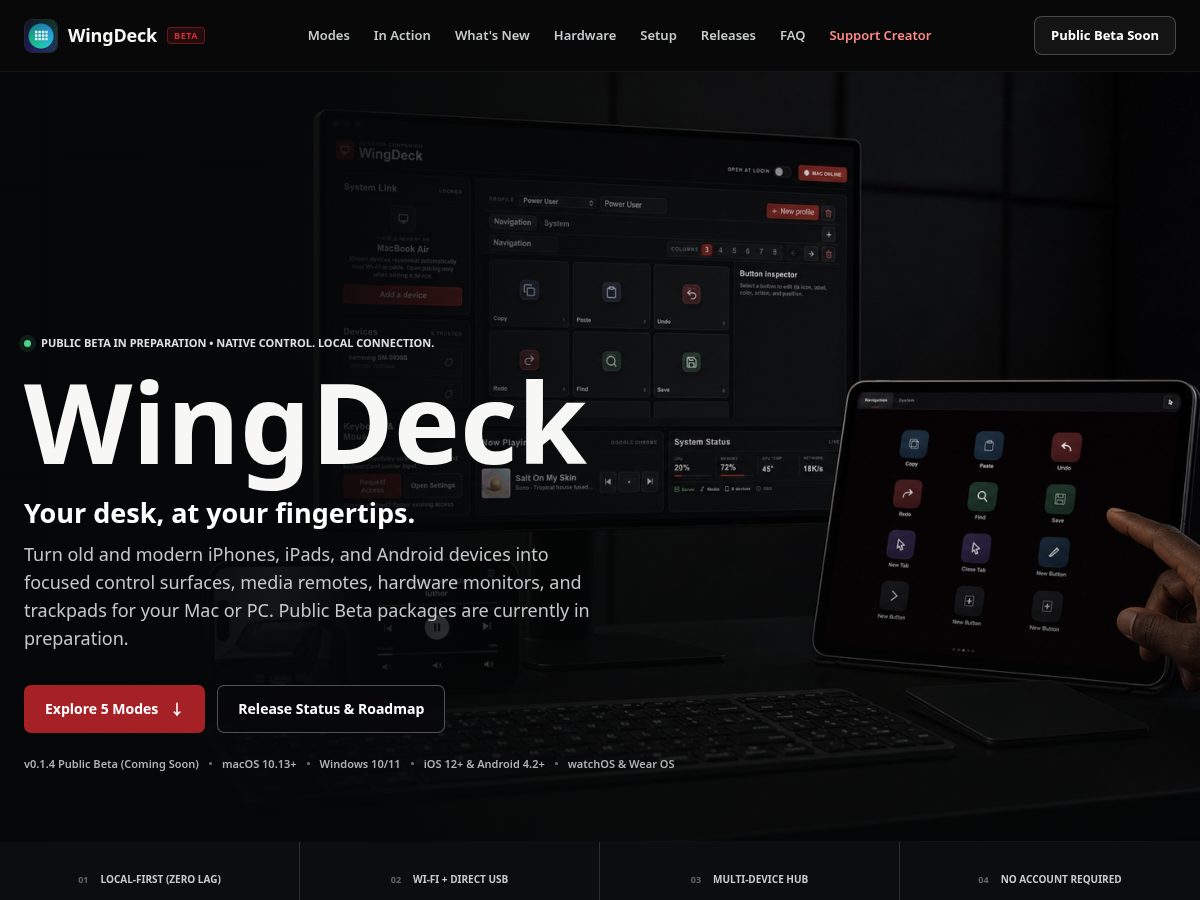 Landing-page snapshot of wing-deck.com