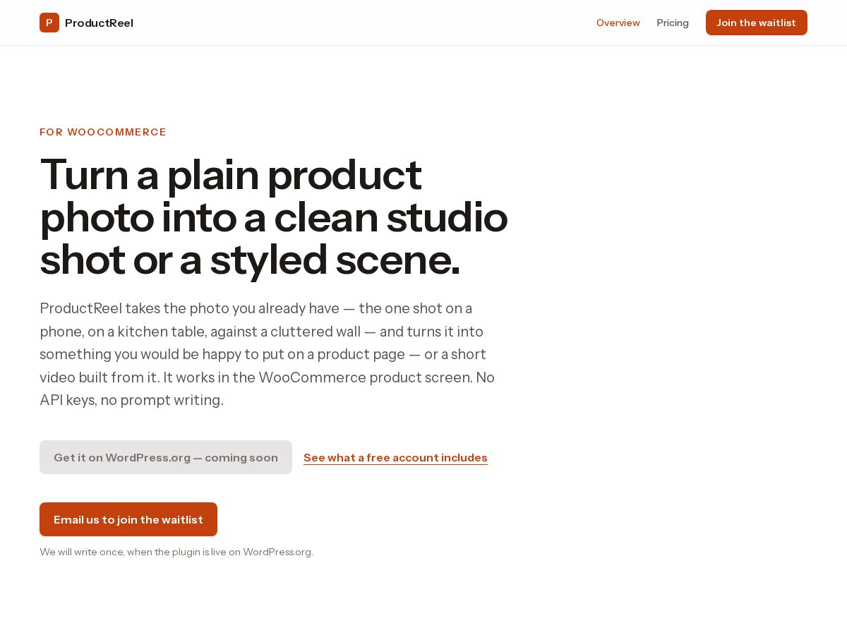 Landing-page snapshot of wpproductreel.com