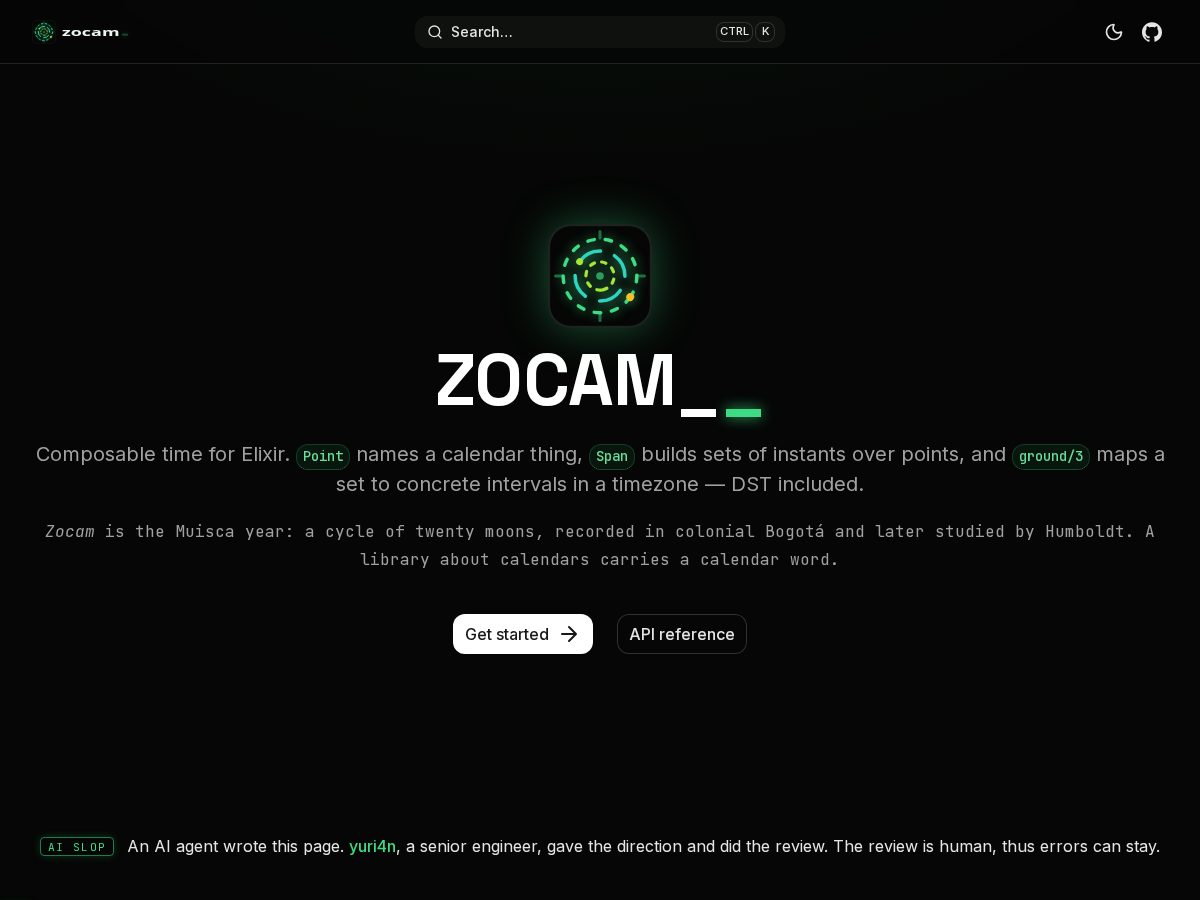 Landing-page snapshot of zocam.dev