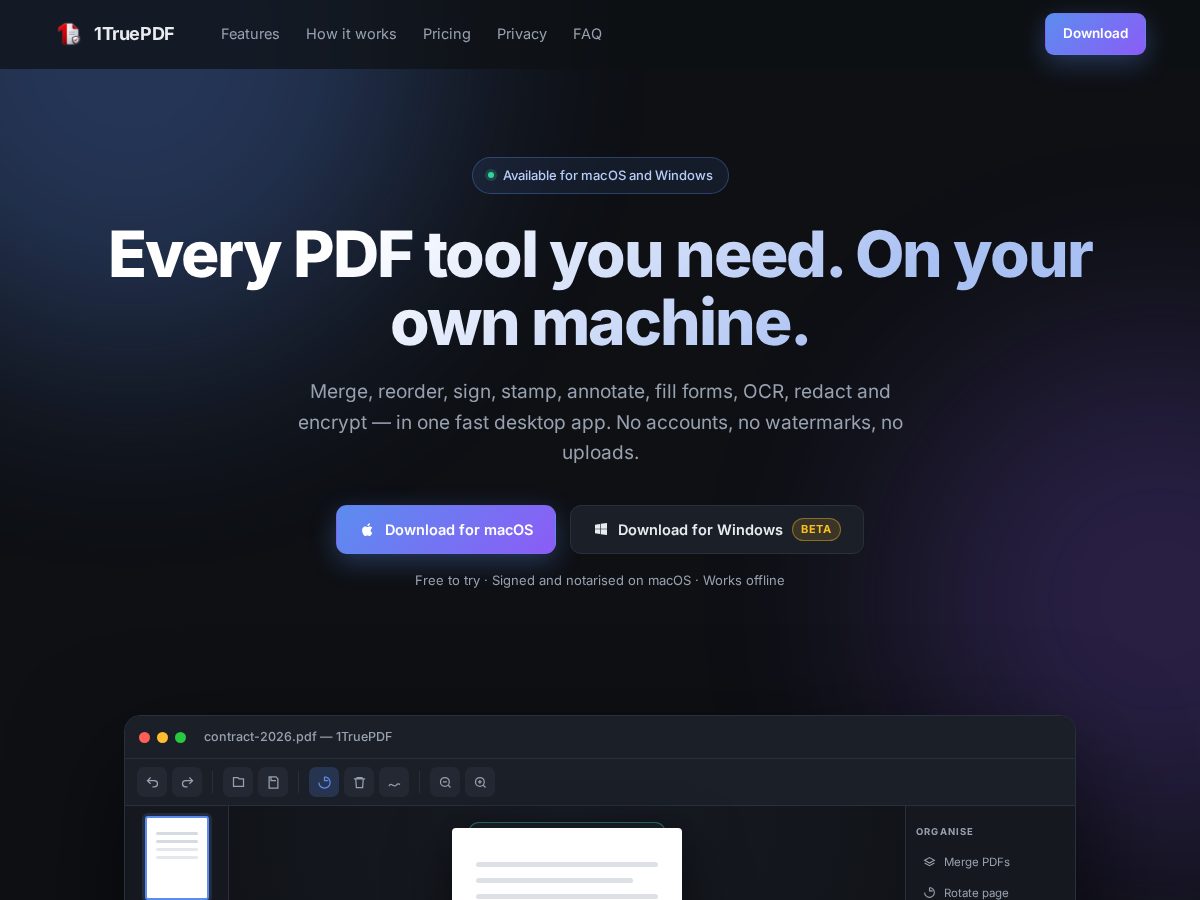Landing-page snapshot of 1truepdf.com