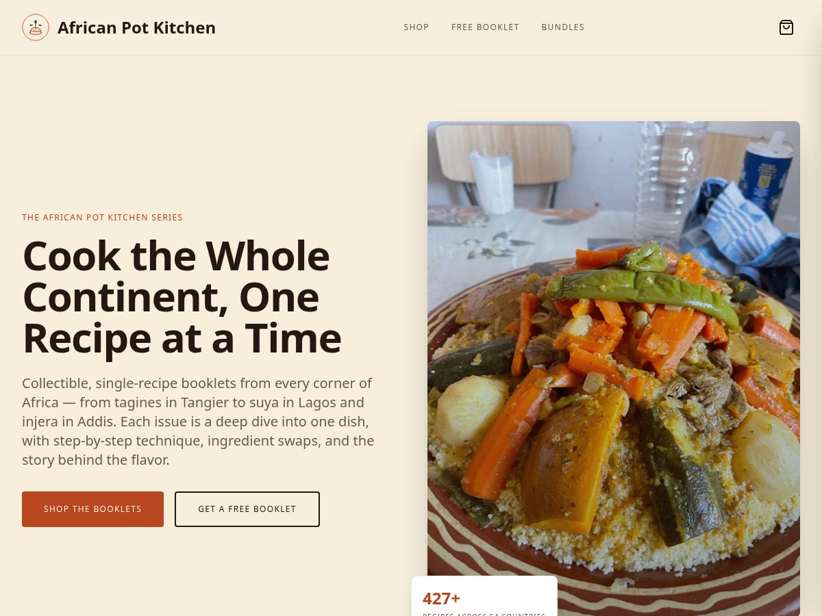Landing-page snapshot of africanpotkitchen.com
