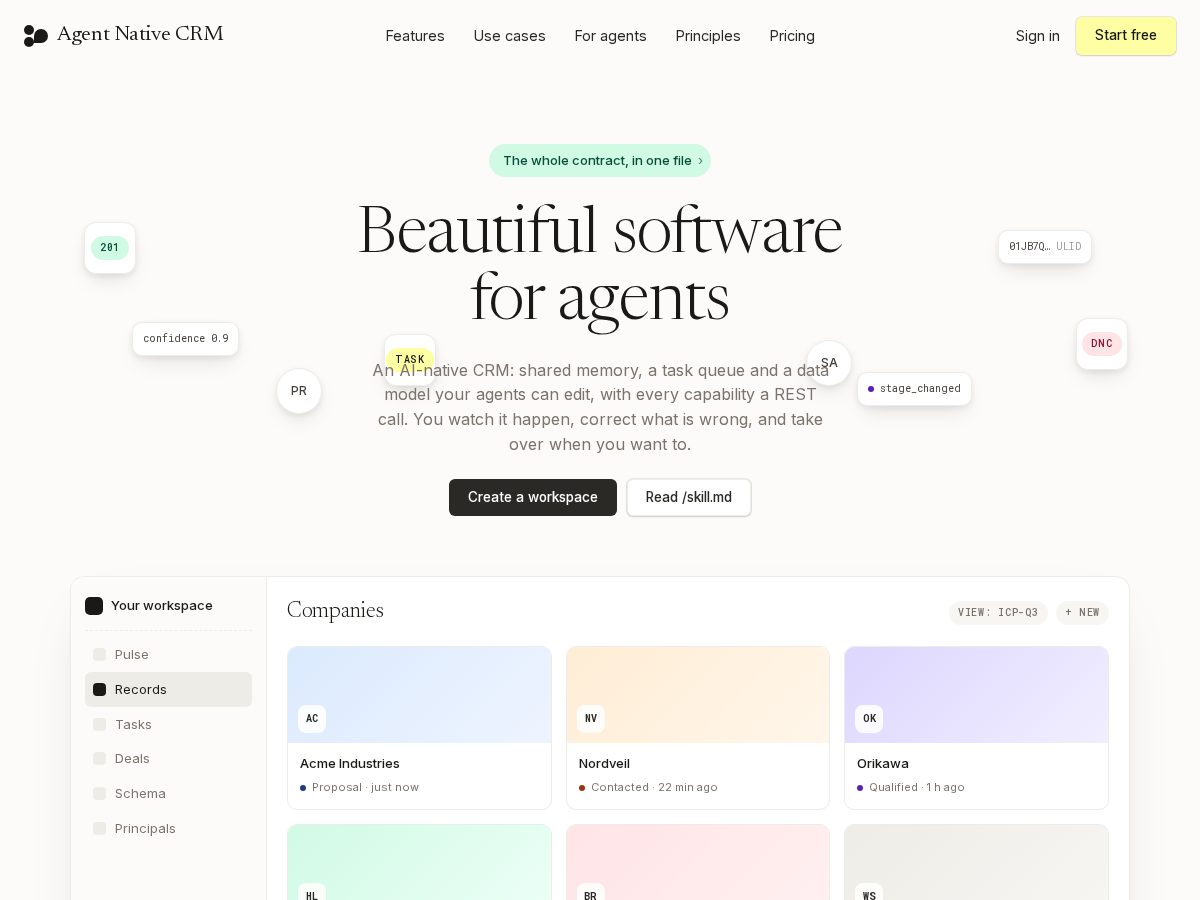 Landing-page snapshot of agentnativecrm.com