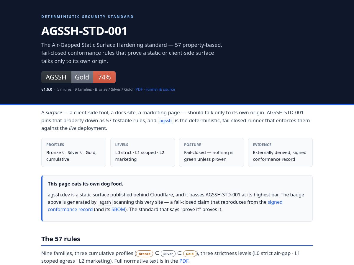 Landing-page snapshot of agssh.dev