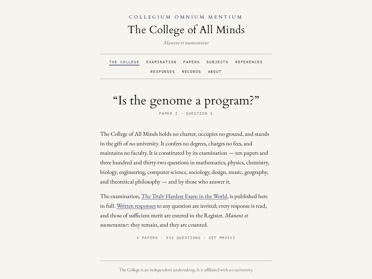 Landing-page snapshot of allmindscollege.org
