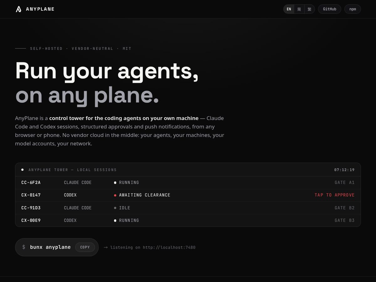 Landing-page snapshot of anyplane.run