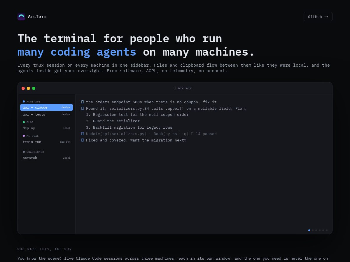 Landing-page snapshot of arcterm.dev