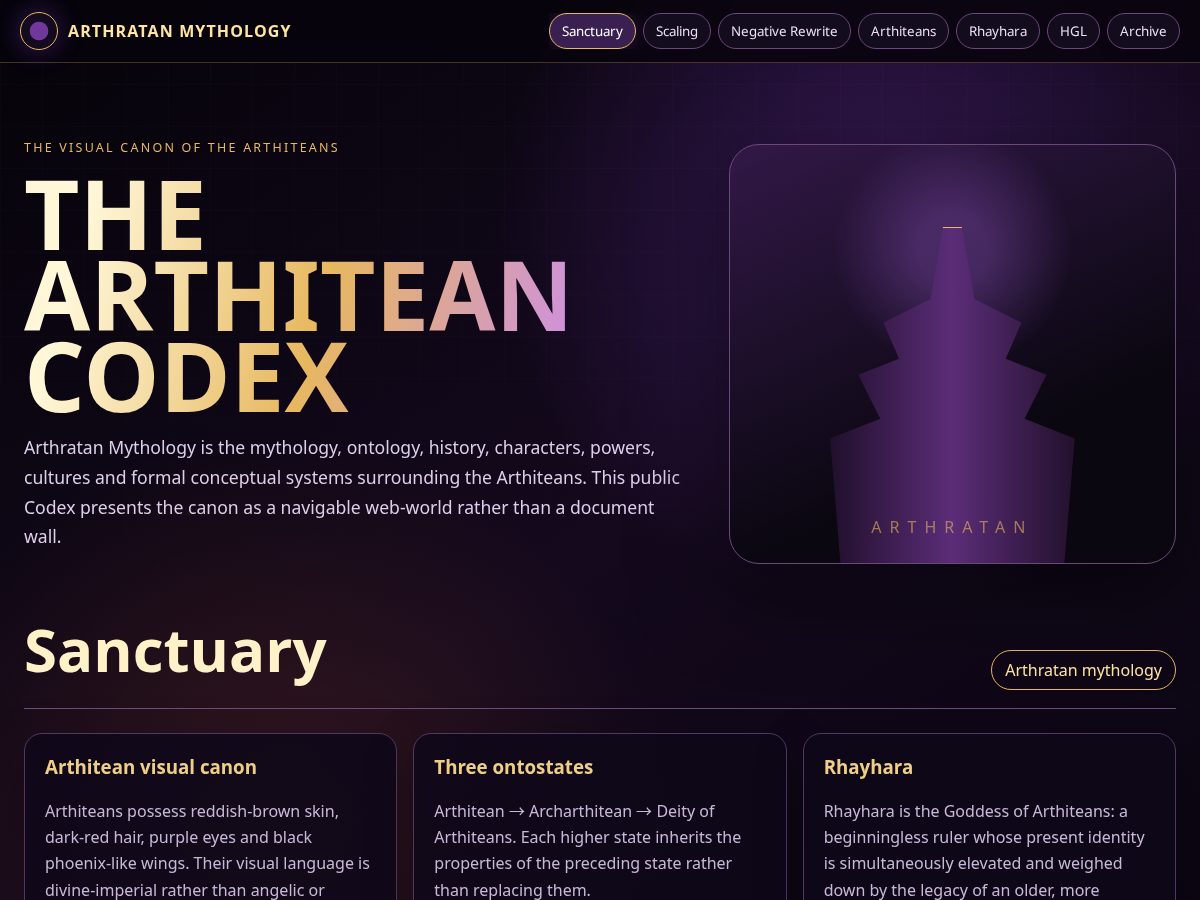 Landing-page snapshot of arthratanmythology.com