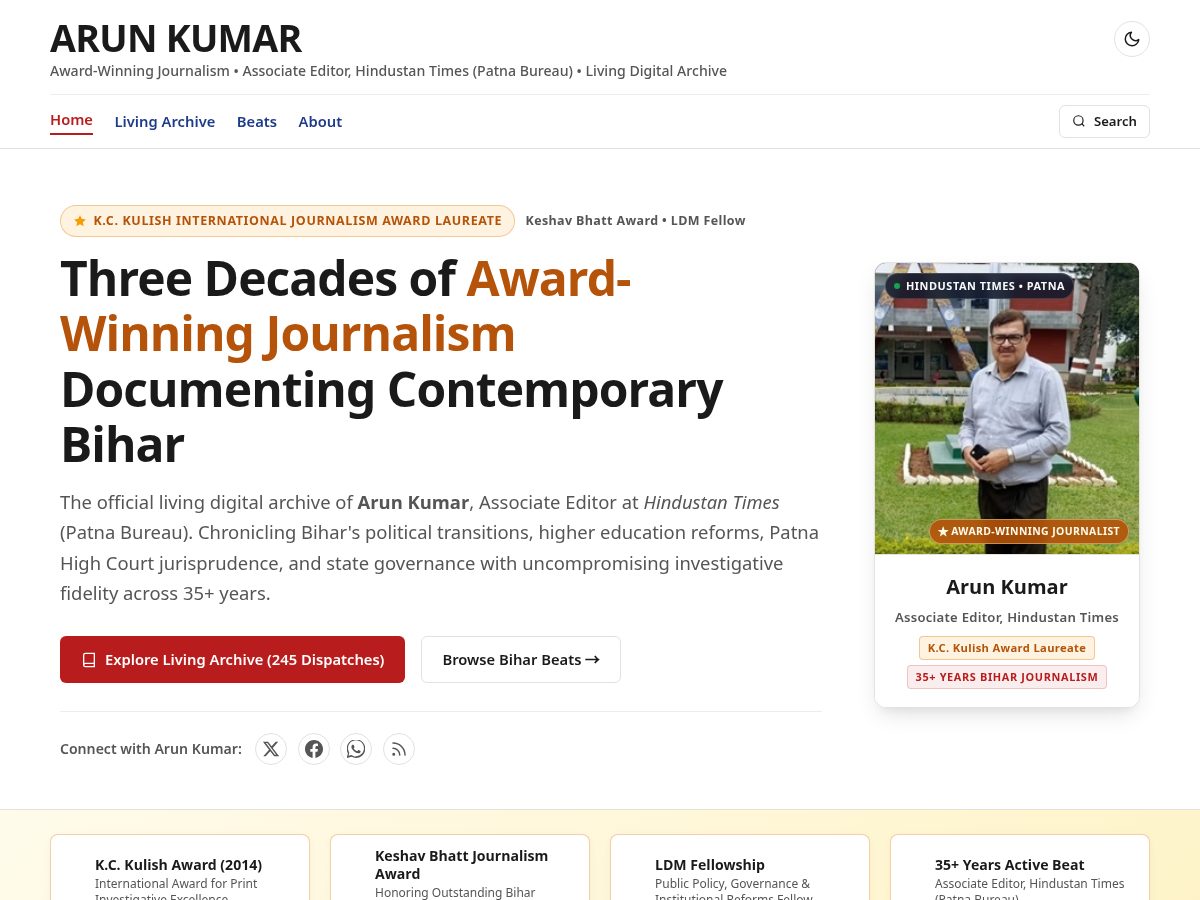 Landing-page snapshot of arun-kumar.com