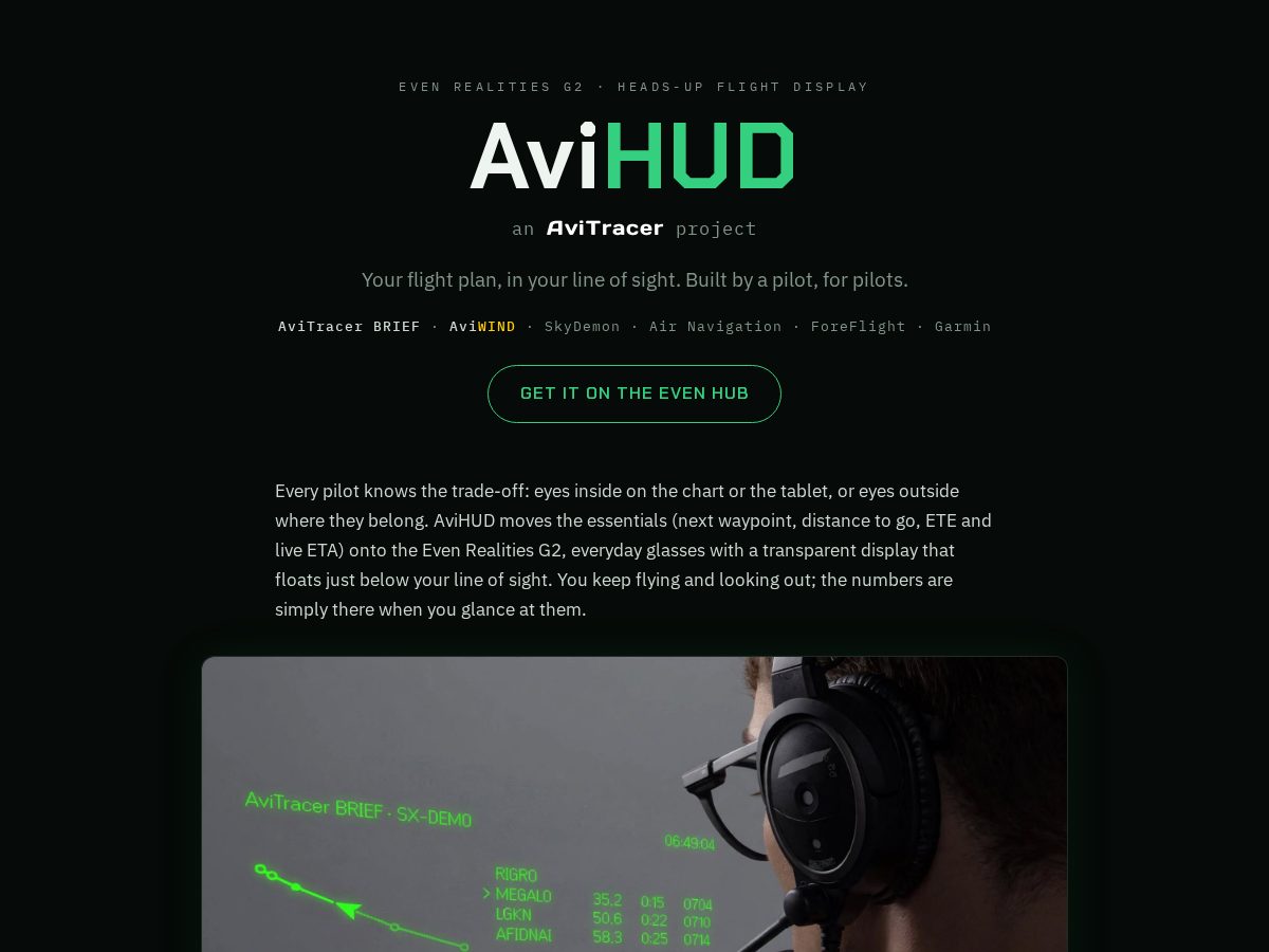 Landing-page snapshot of avihud.aero