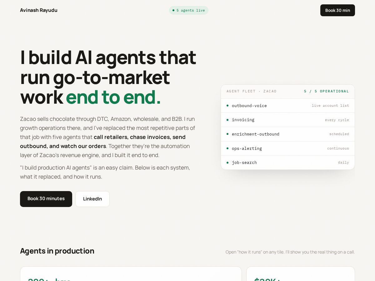 Landing-page snapshot of avinashrayudu.com