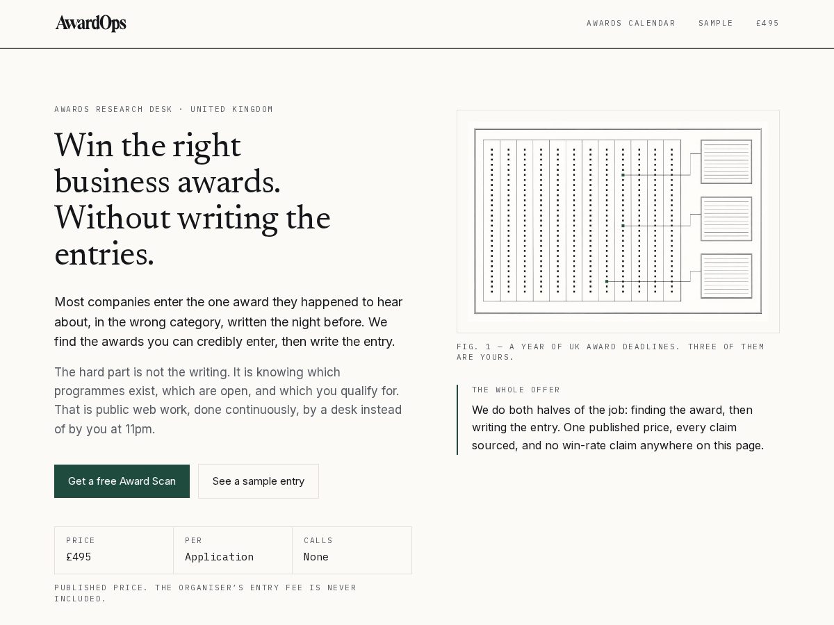 Landing-page snapshot of award-ops.com