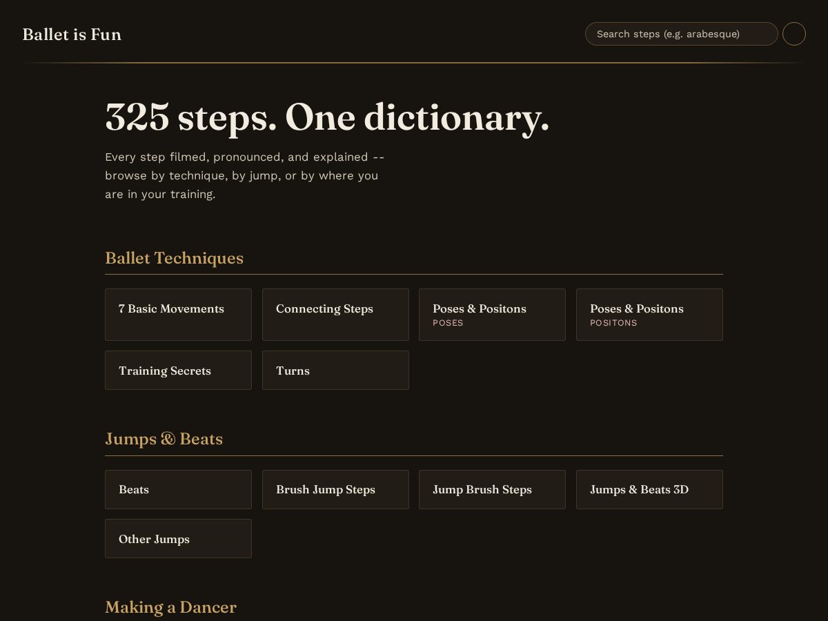 Landing-page snapshot of ballet-video-dictionary.com