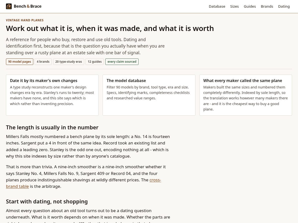 Landing-page snapshot of benchandbrace.com