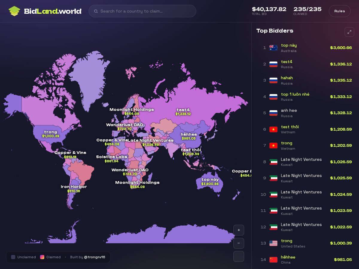 Landing-page snapshot of bidland.world