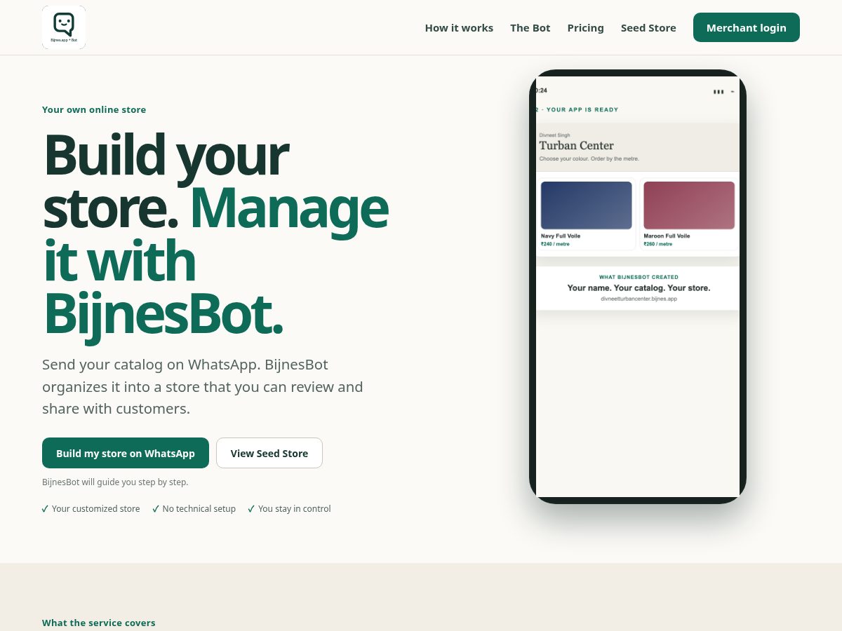 Landing-page snapshot of bijnes.app