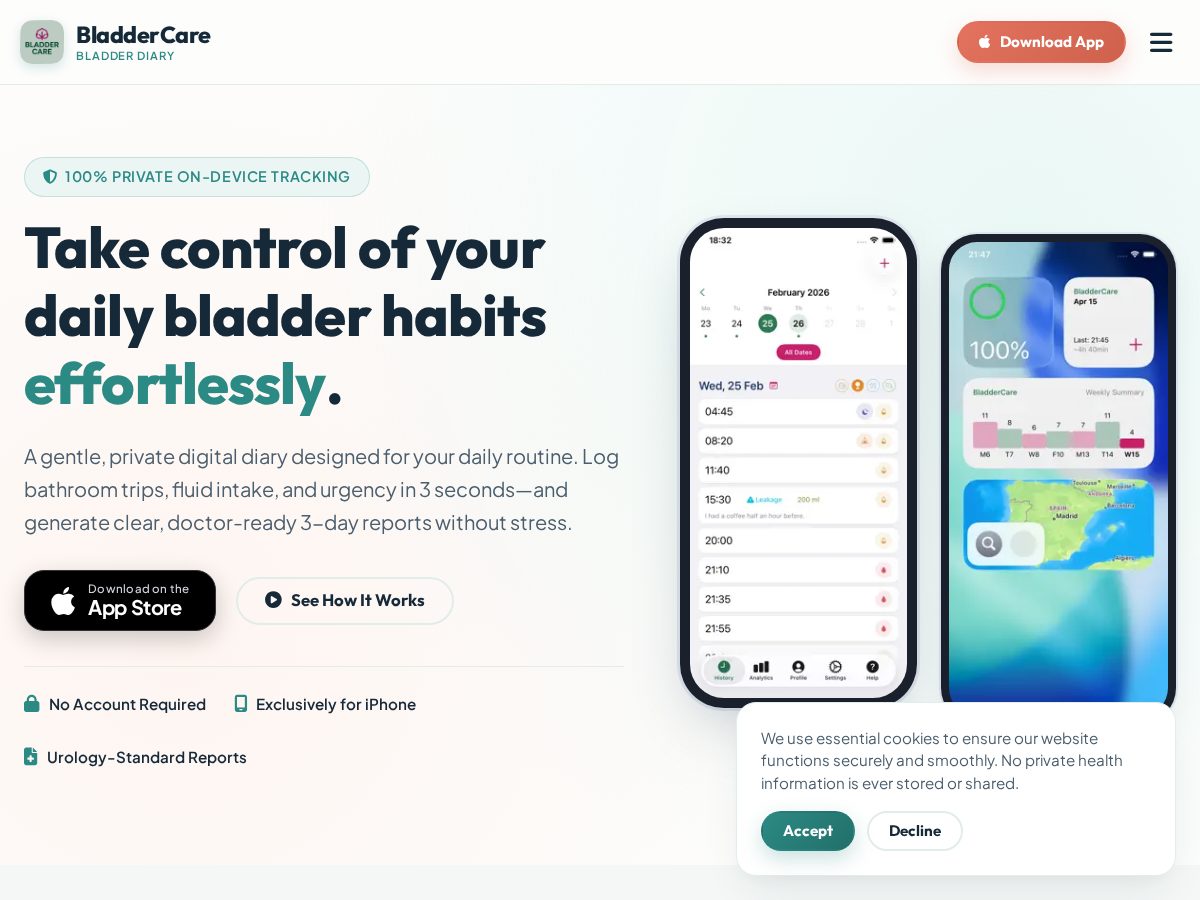 Landing-page snapshot of bladdercare.app