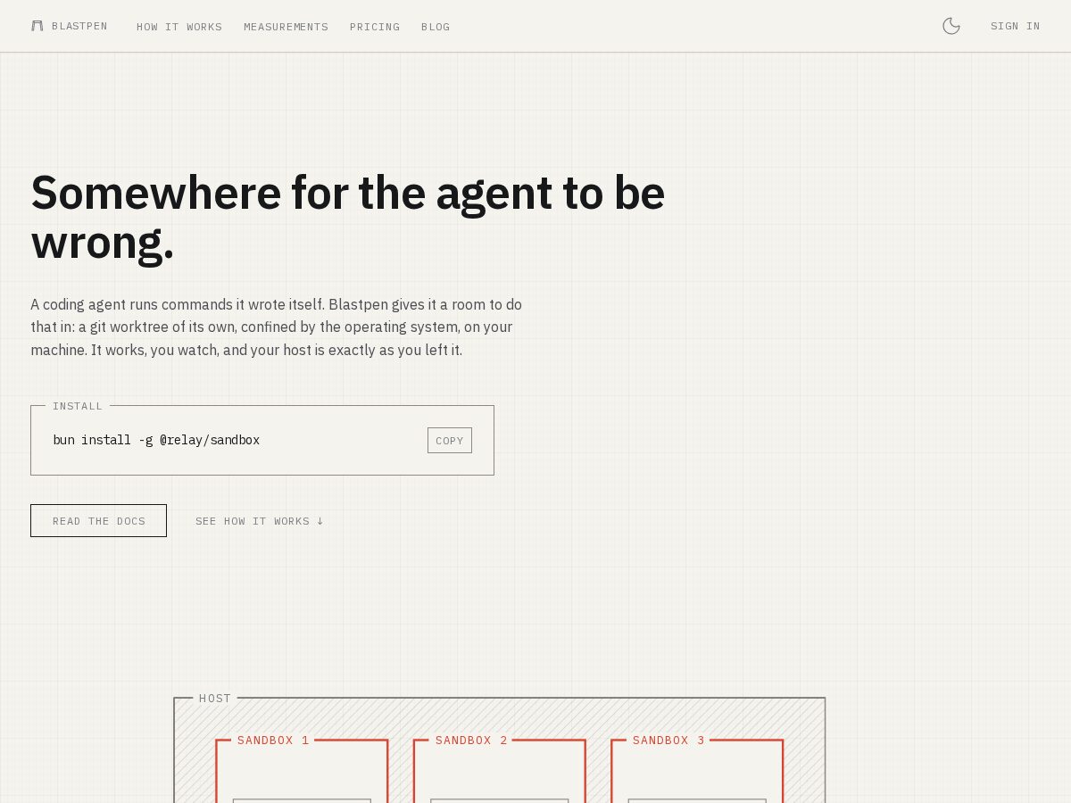 Landing-page snapshot of blastpen.app