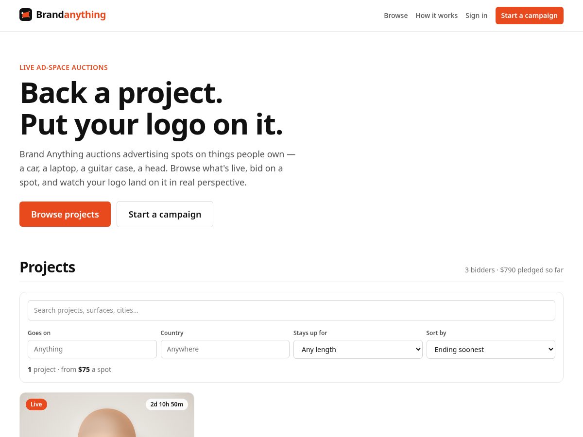 Landing-page snapshot of brandanything.app