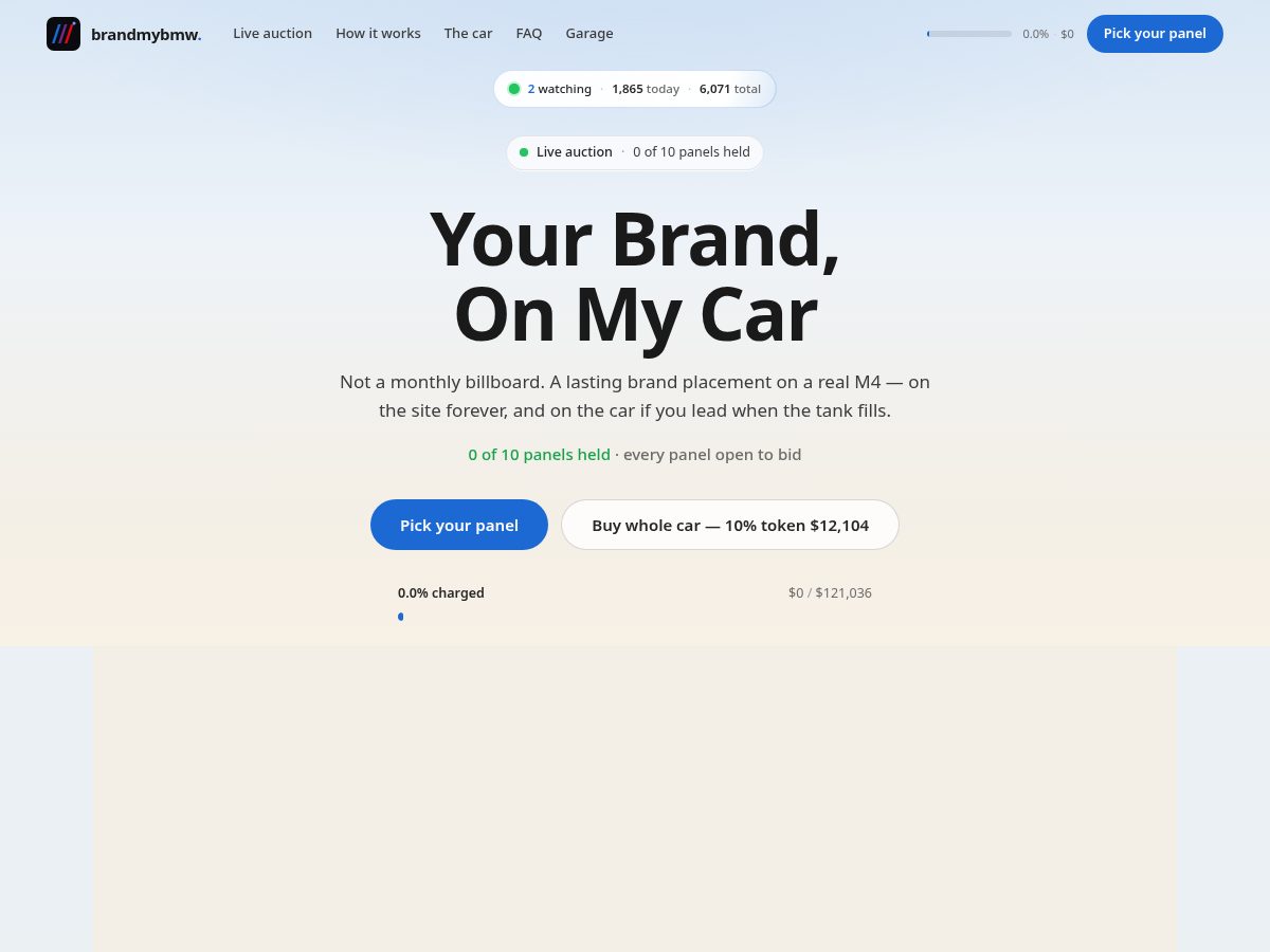 Landing-page snapshot of brandmybmw.lol