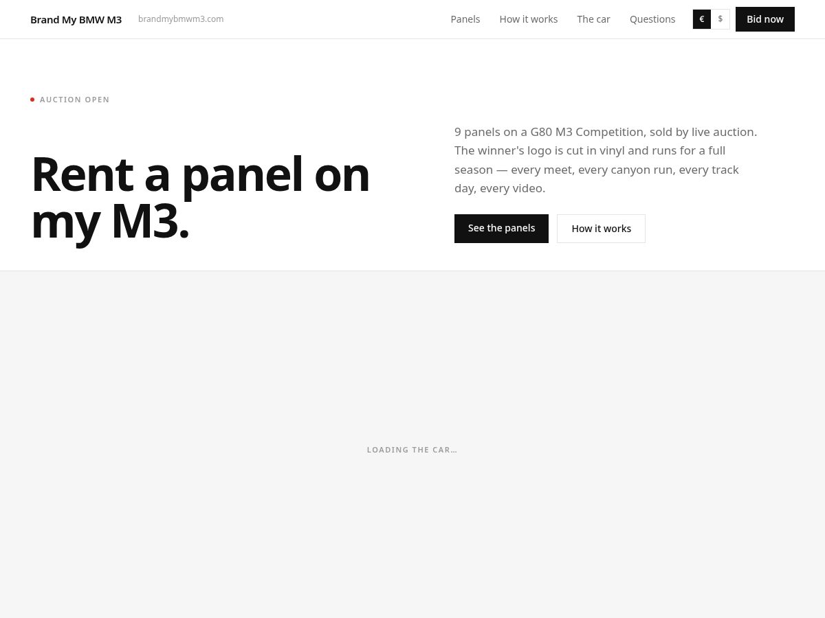 Landing-page snapshot of brandmybmwm3.com