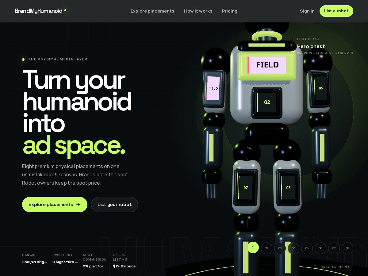 Landing-page snapshot of brandmyhumanoid.com