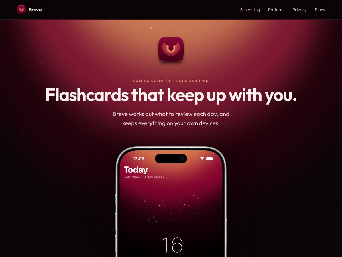 Landing-page snapshot of breve.cards