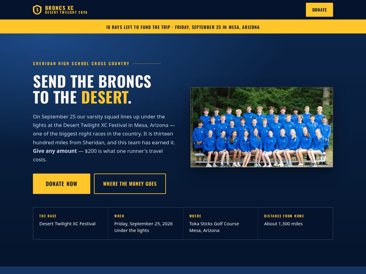 Landing-page snapshot of broncsxc.com