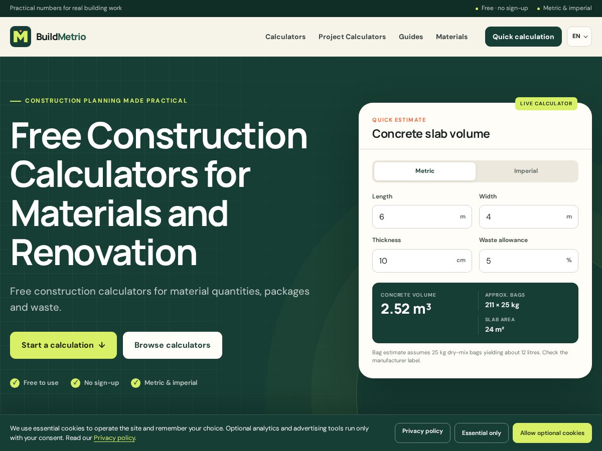 Landing-page snapshot of buildmetrio.com