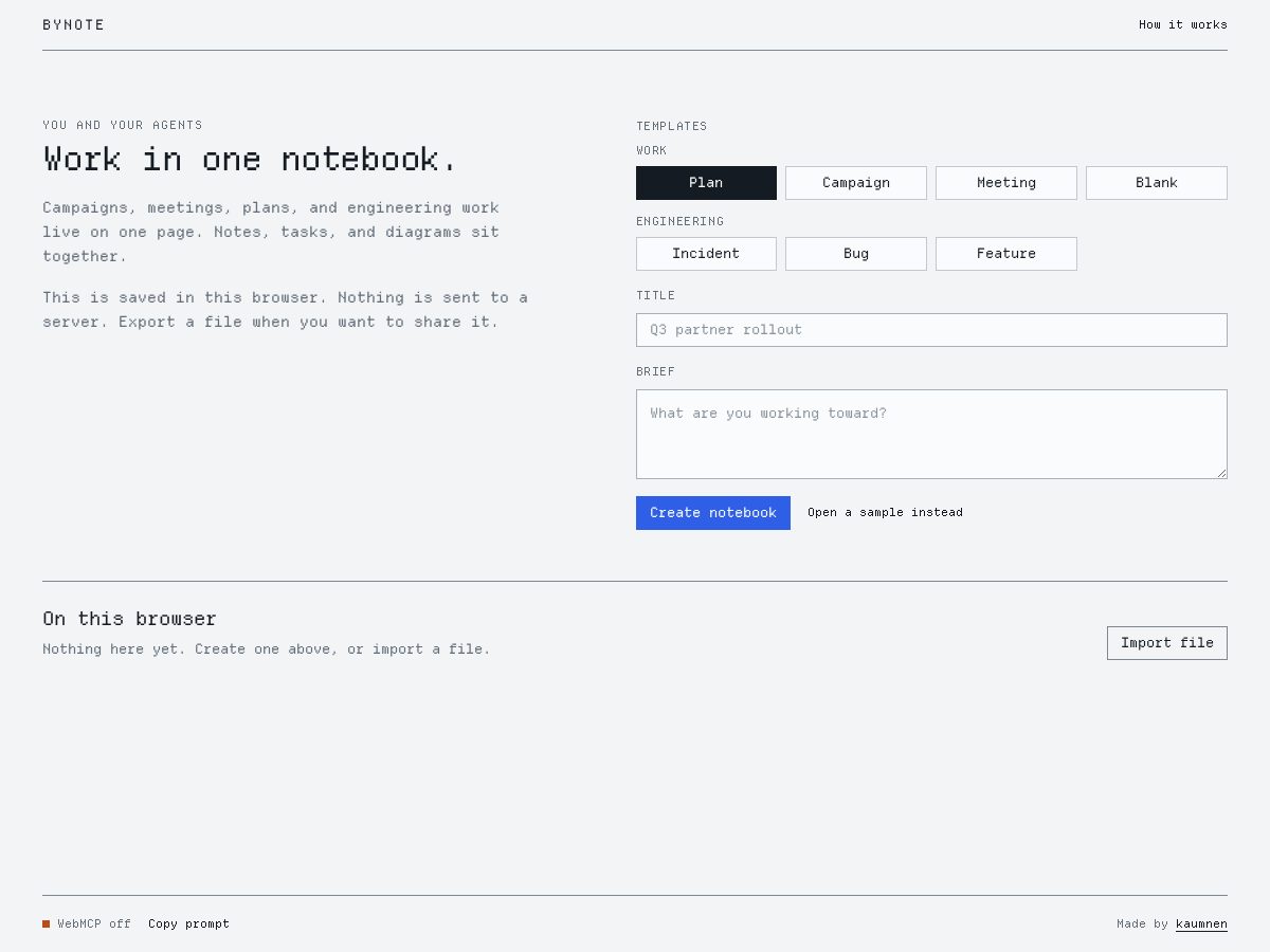 Landing-page snapshot of bynote.app